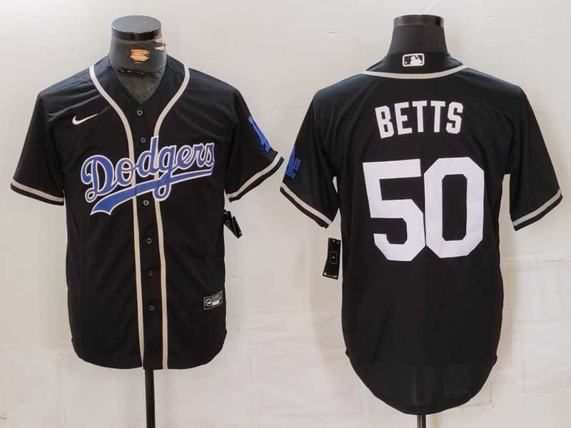 Men%27s Los Angeles Dodgers #50 Mookie Betts Black White Cool Base Stitched Jersey->los angeles dodgers->MLB Jersey